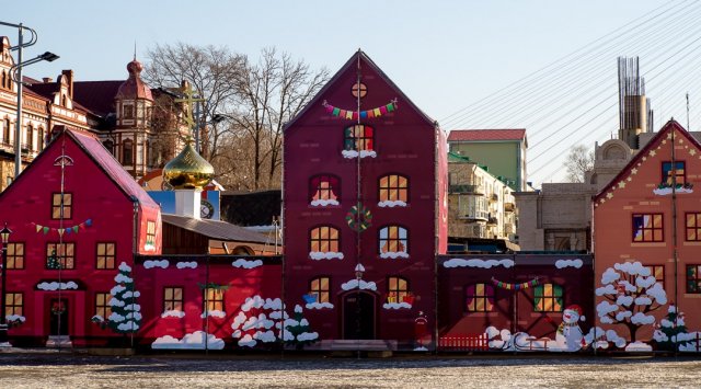 冬季小城建立在符拉迪沃斯托克的市中心